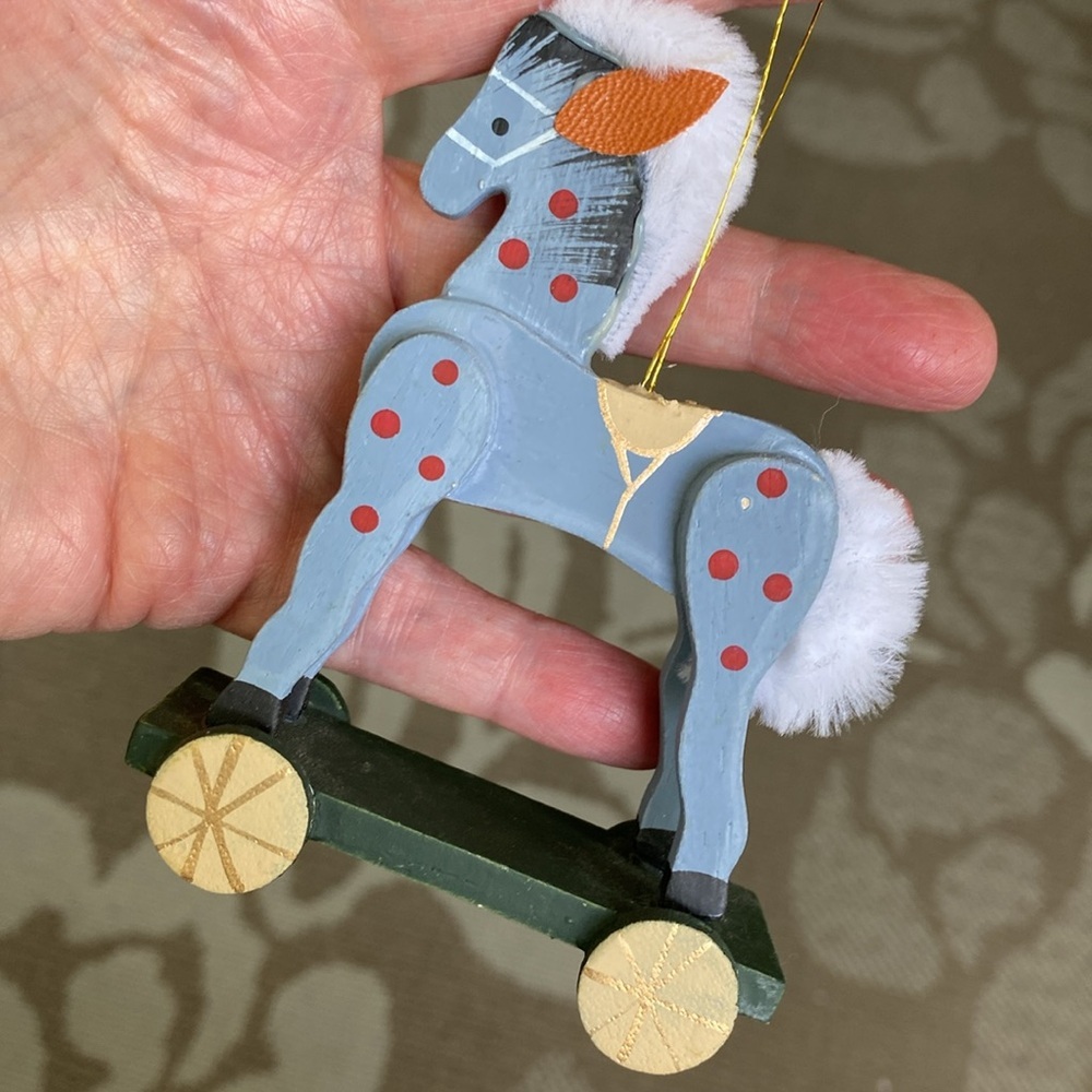 Gray Horse Ornament RUSS BERRIE Wood Christmas Holiday Vintage